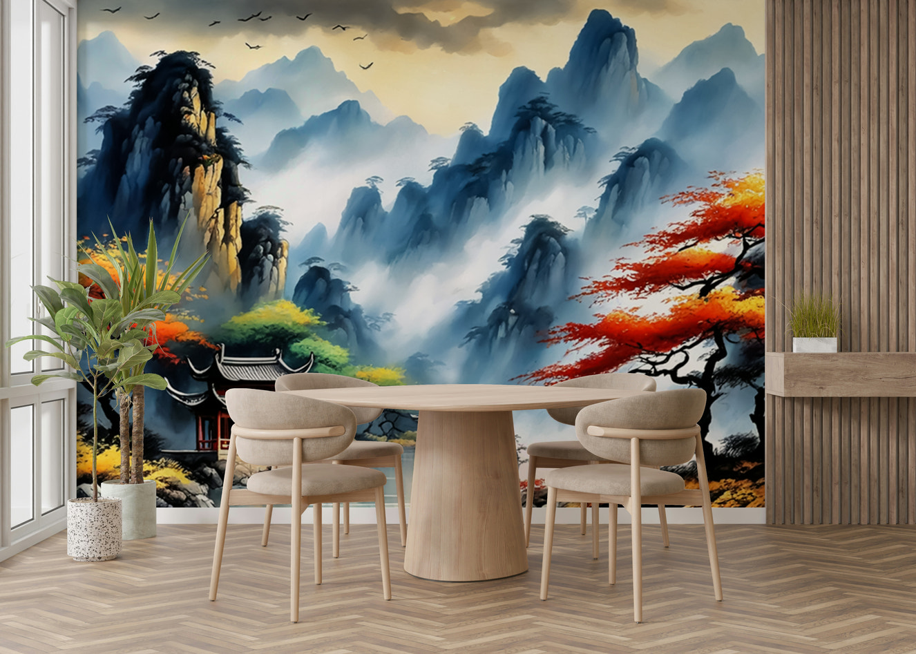 A traditional multi-tiered pagoda at the edge of calm water.

