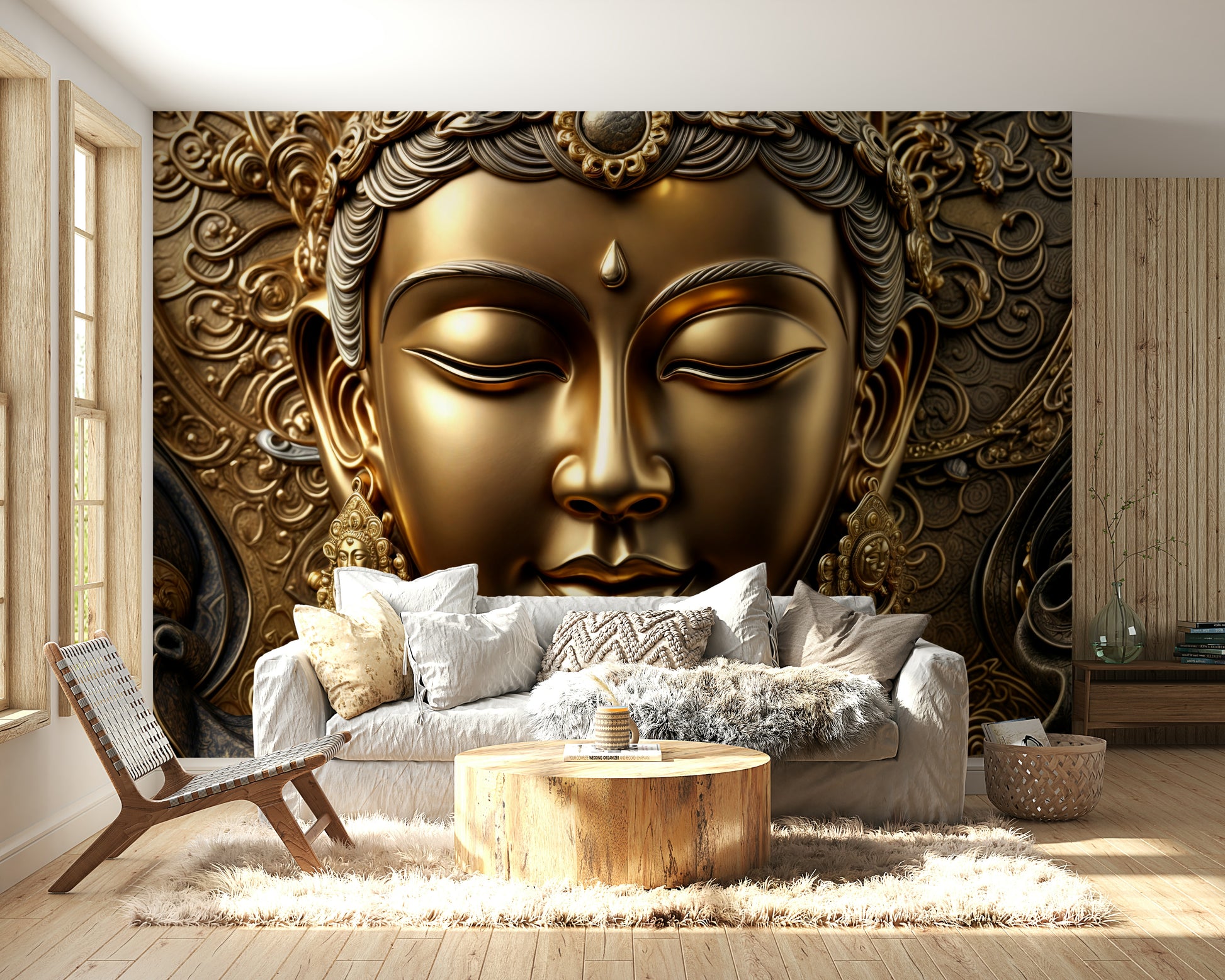 An abstract, minimalist design with soft, flowing shapes.

