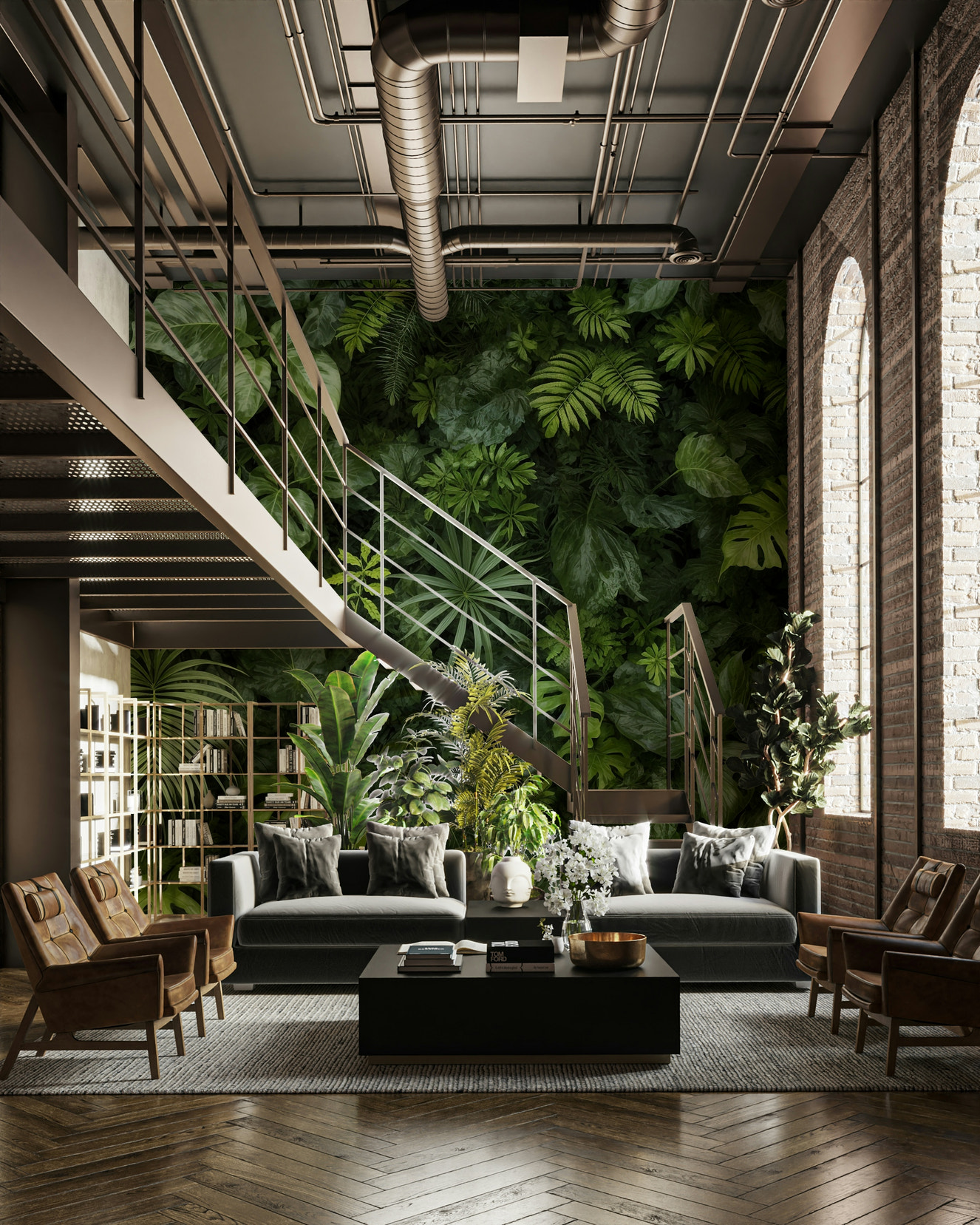 Large, tropical-style leaves in different shapes and sizes.

