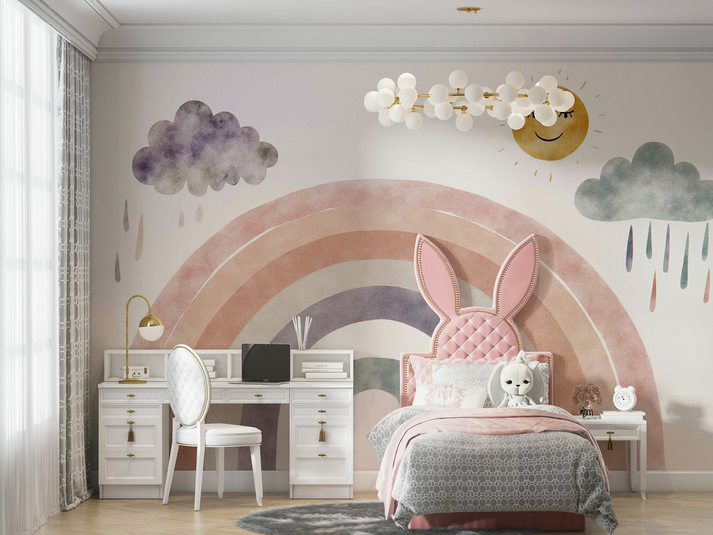 White, fluffy cartoon-style clouds are scattered across the sky.

