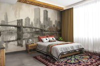 The mural gives the illusion of a window looking out onto a beautiful cityscape.
