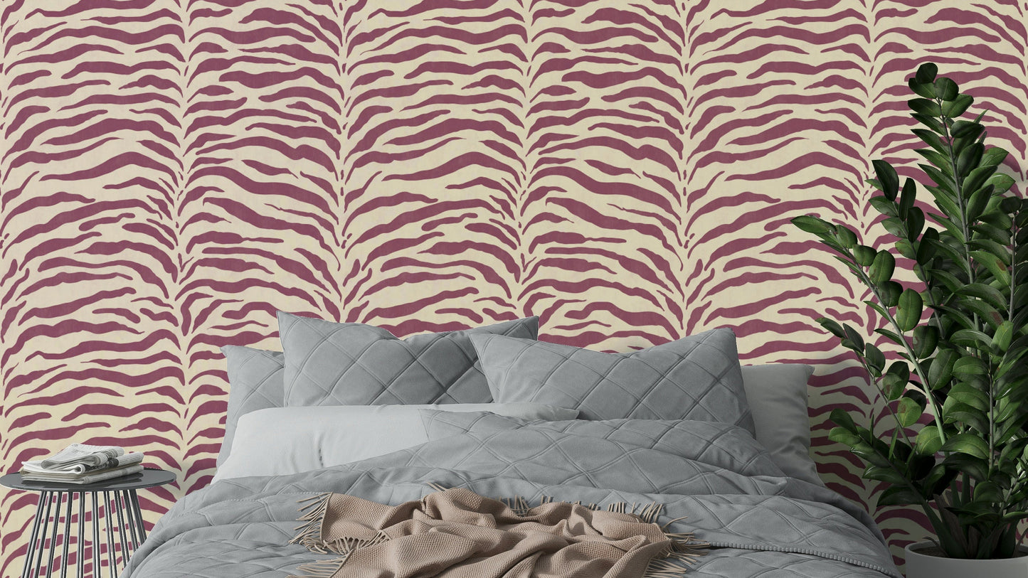 The image shows a full wall with a high-contrast black and white striped design.

