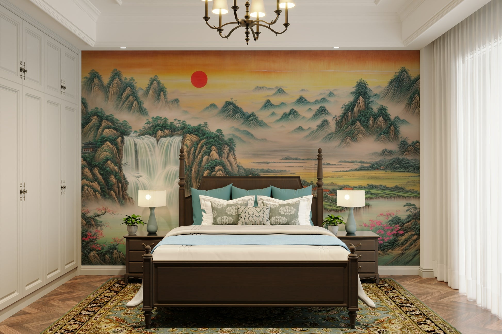 The sunlight is casting a gentle glow over the entire scene.
