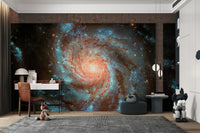 The mural gives the illusion of a window looking out onto a beautiful cosmic scene.
