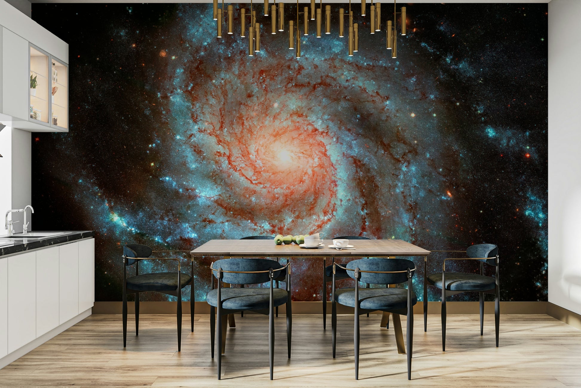 Large, glowing planets may be visible in the foreground or background.
