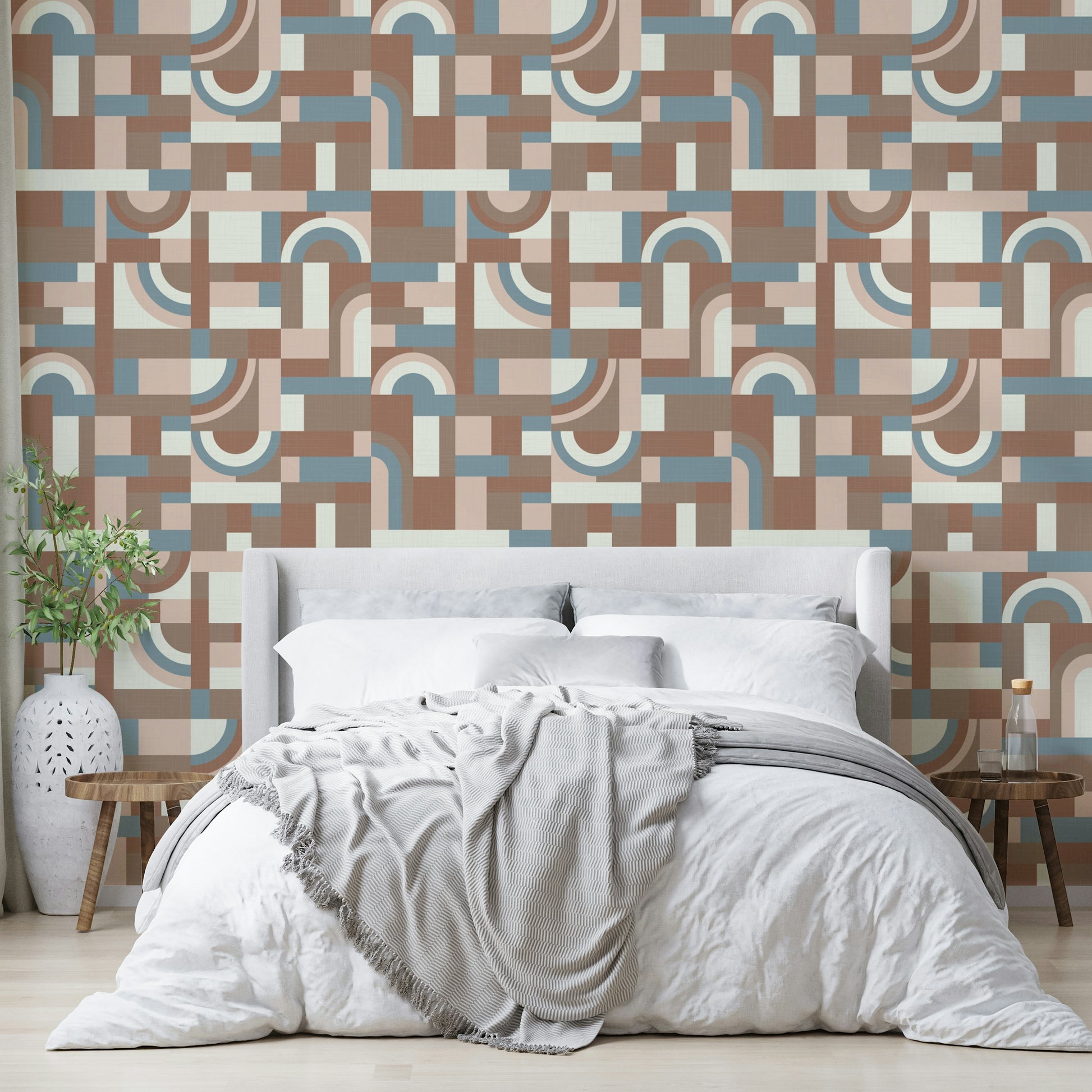 The room's lighting highlights the peaceful feel of the mural.

