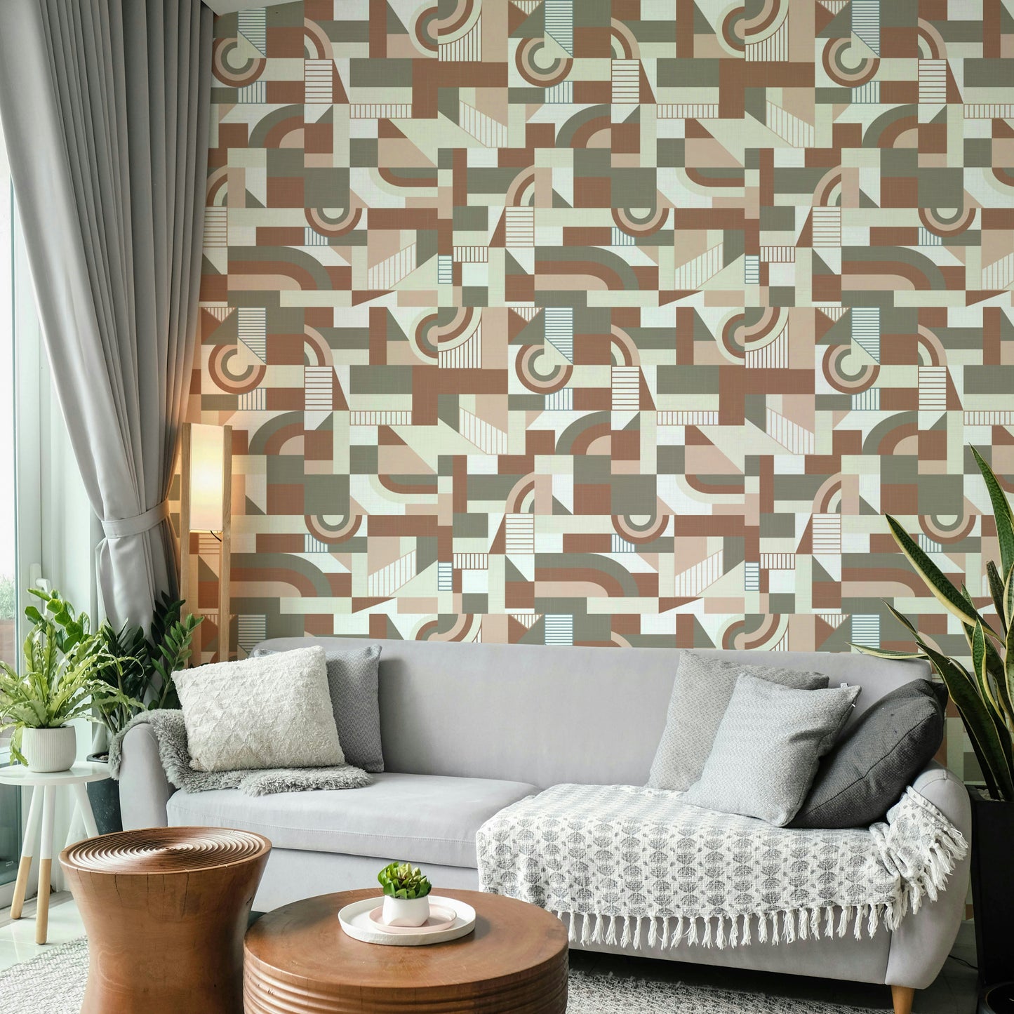 The room's lighting highlights the peaceful feel of the mural.

