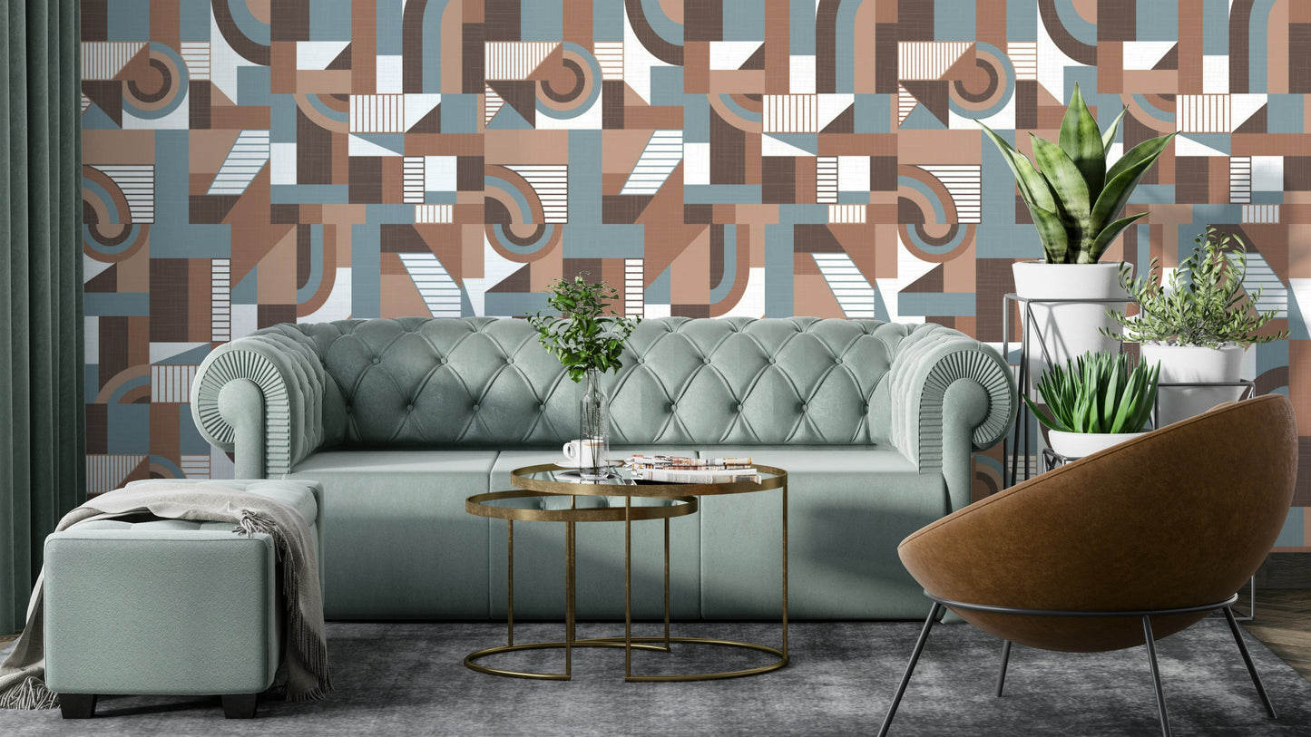 The mural extends across the entire wall, creating a clean backdrop.

