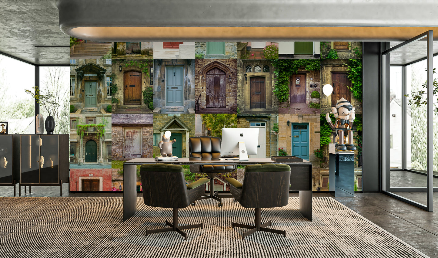 The colors are soft and muted, with various shades of pink, green, and blue.

