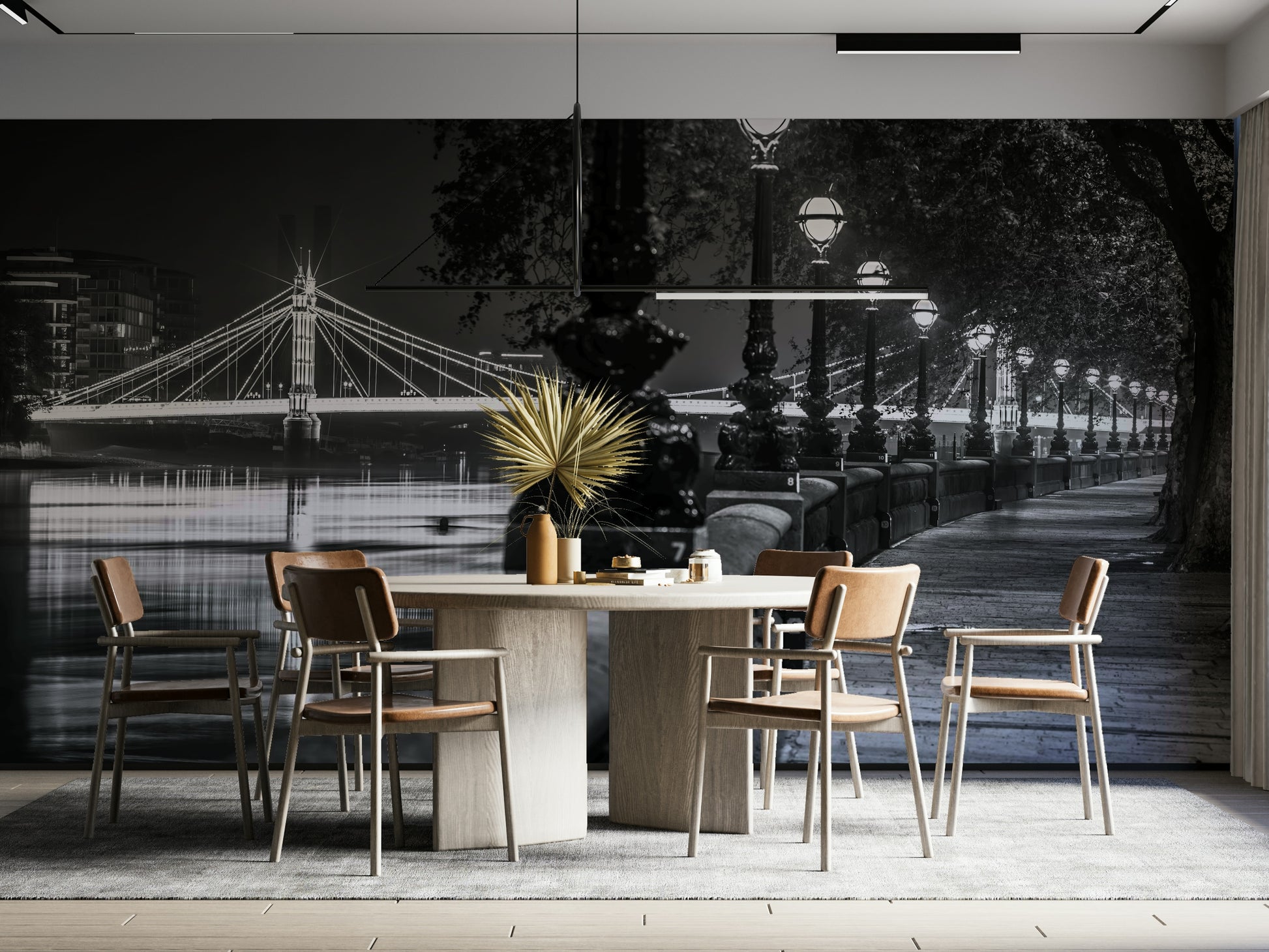 The Albert Bridge is visible in the distance, lit up.

