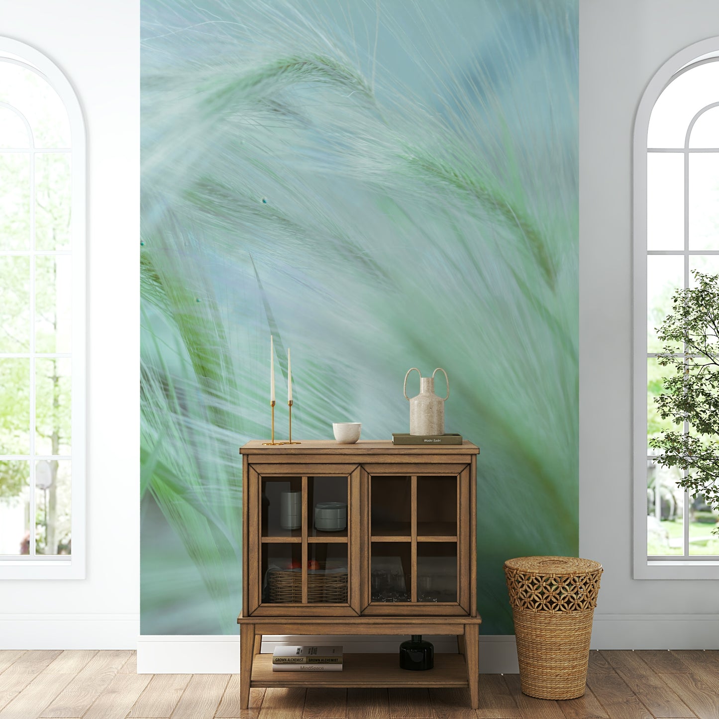 The colors are muted and gentle, like soft greens and browns.

