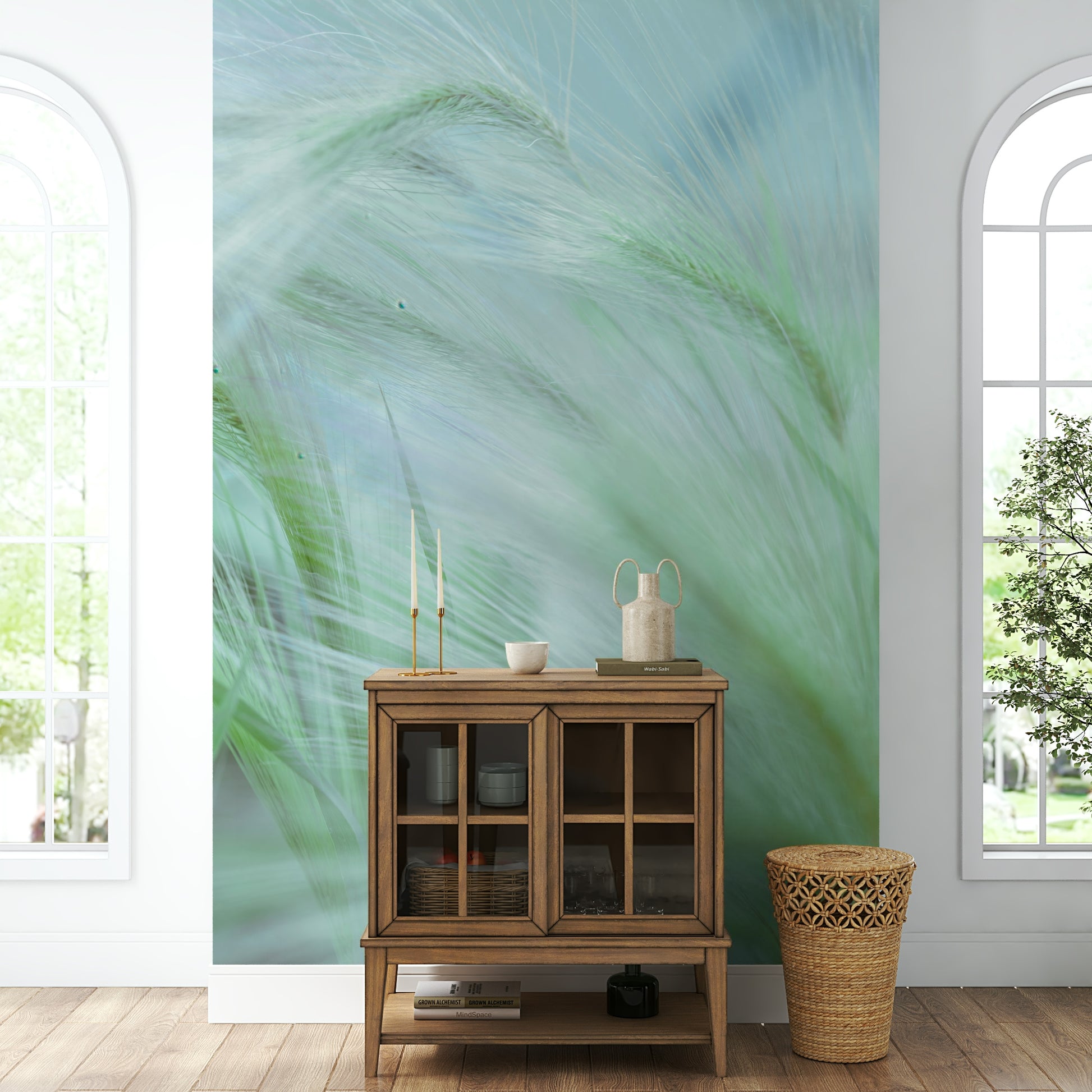 The colors are muted and gentle, like soft greens and browns.

