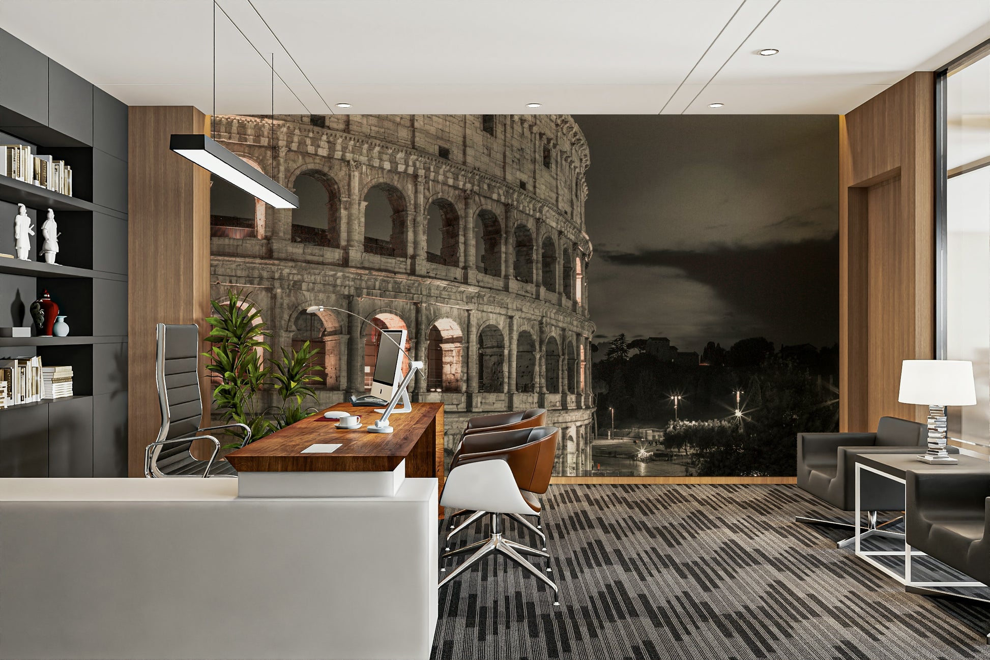 The composition is a close-up view of a section of the Colosseum.

