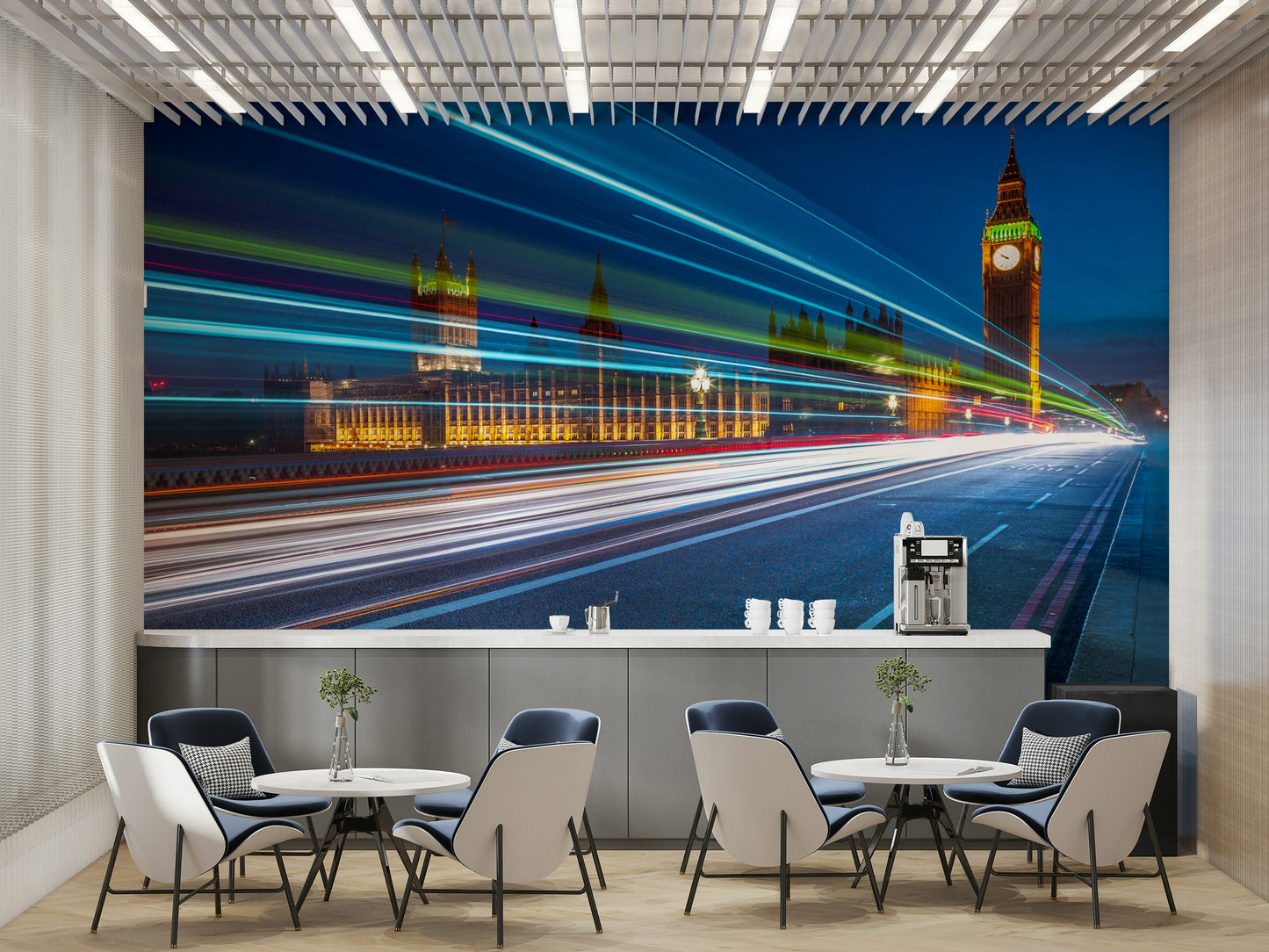 The image shows a sense of motion, perhaps from cars or buses.

