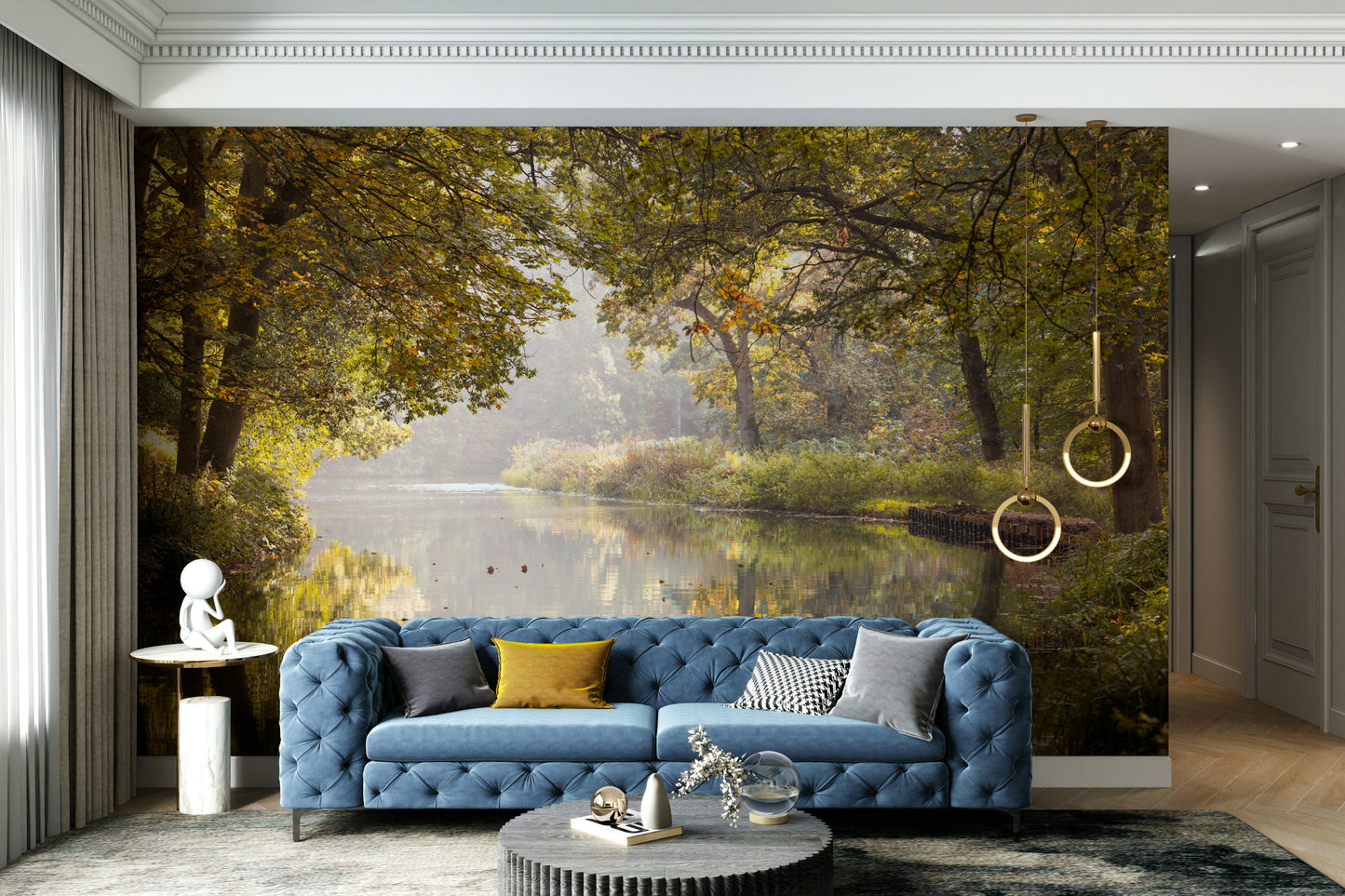 The trees have rich, colorful leaves in shades of orange, red, and yellow.

