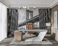 The towering structure of the bridge is the main focus.

