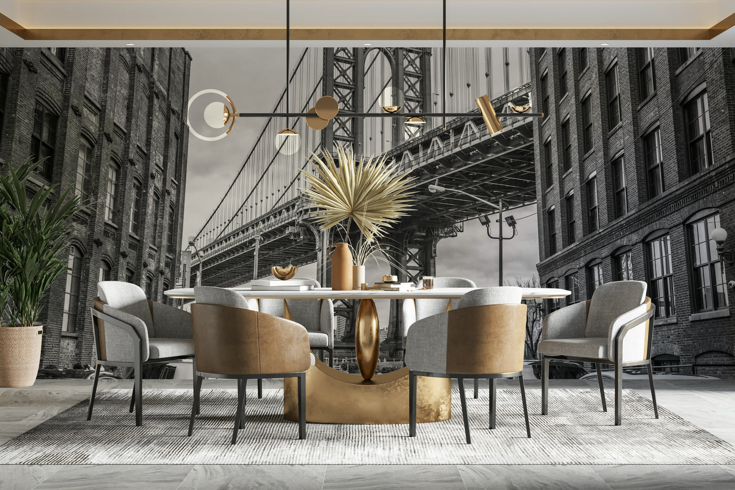 The view is from a cobblestone street in a city neighborhood.

