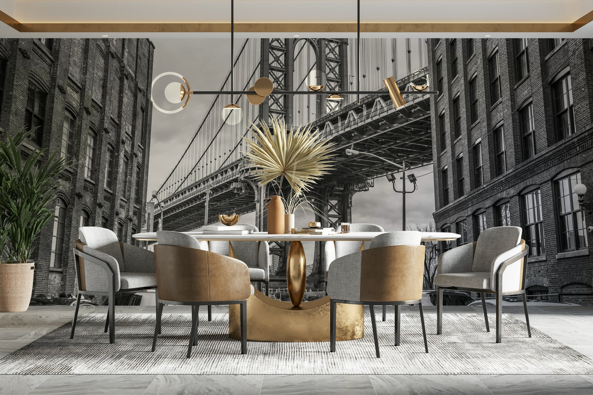 The view is from a cobblestone street in a city neighborhood.

