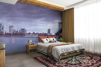 The sky is a mix of soft colors like blue, purple, and orange.

