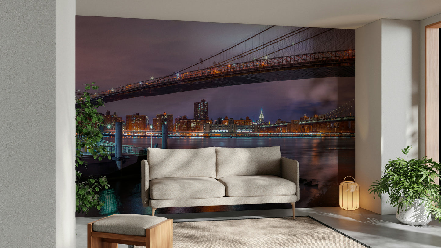 The lights from the buildings create a beautiful pattern.

