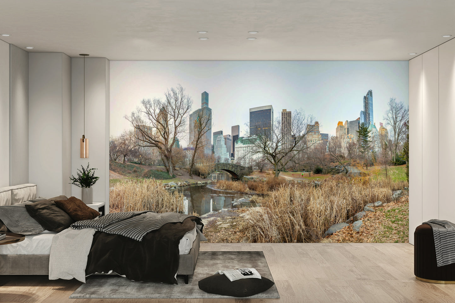 The water reflects the bridge and surrounding landscape.

