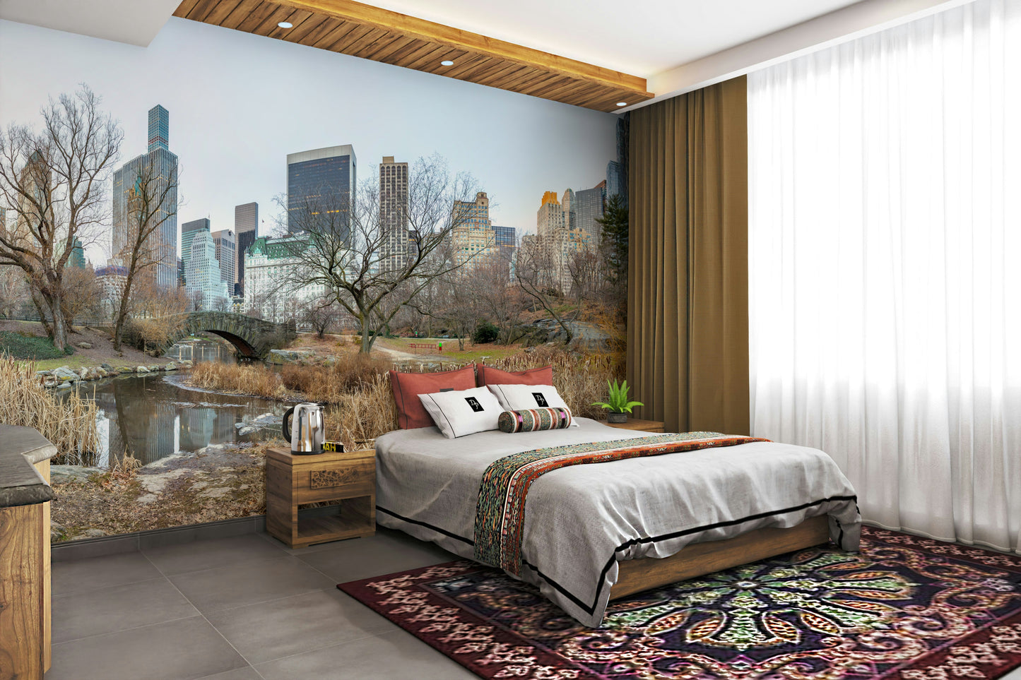 The colors are muted, with browns, grays, and the light blue or white of the sky.

