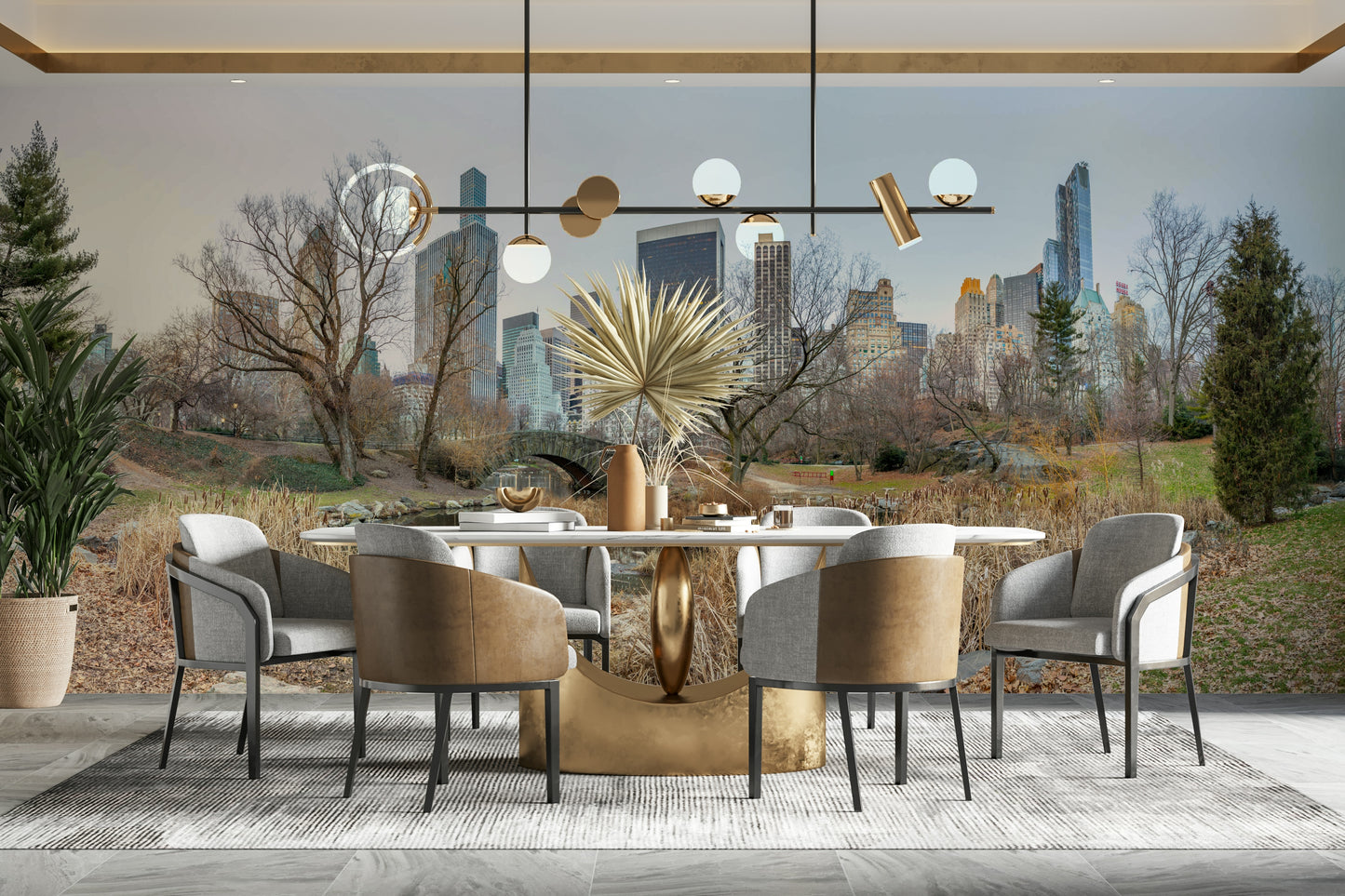 The trees are bare with no leaves, indicating winter.

