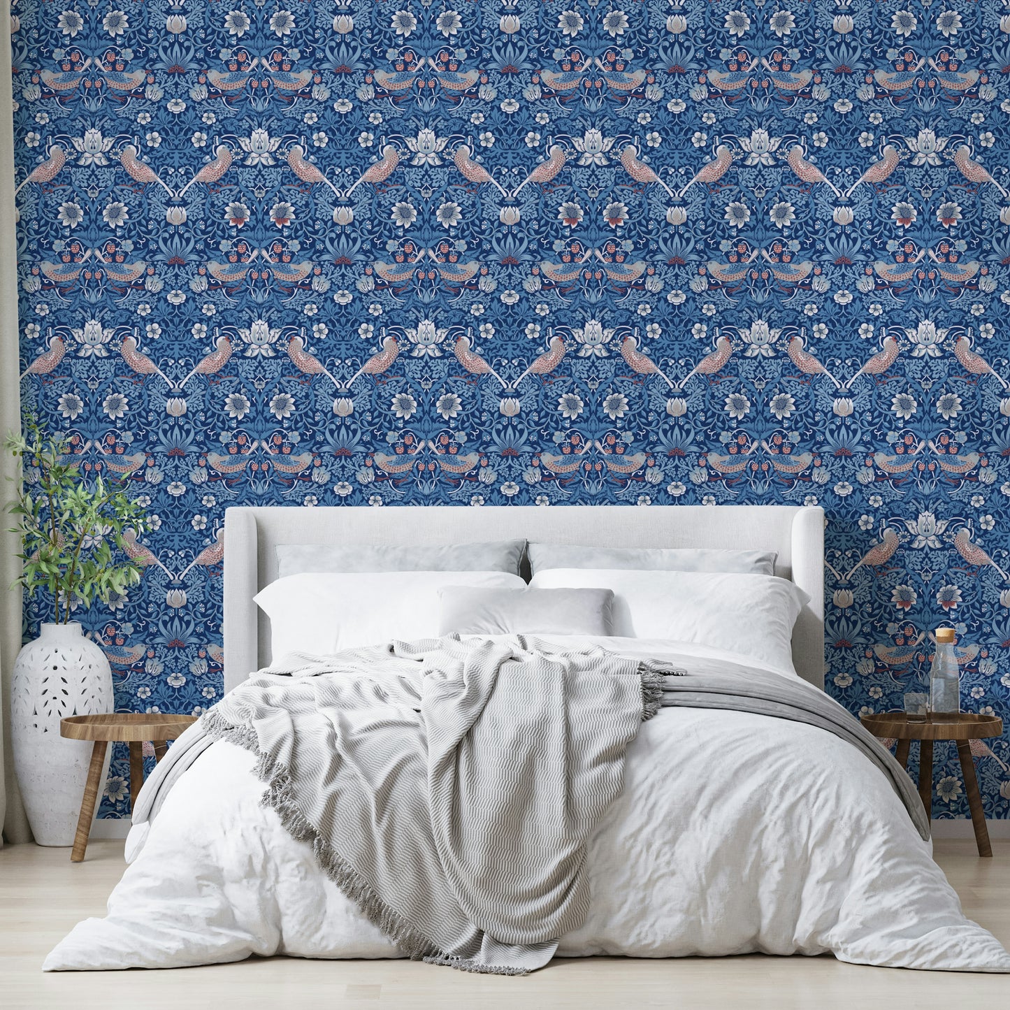 William Morris - The Strawberry Thief - Summer Blue  Wallpaper⁠