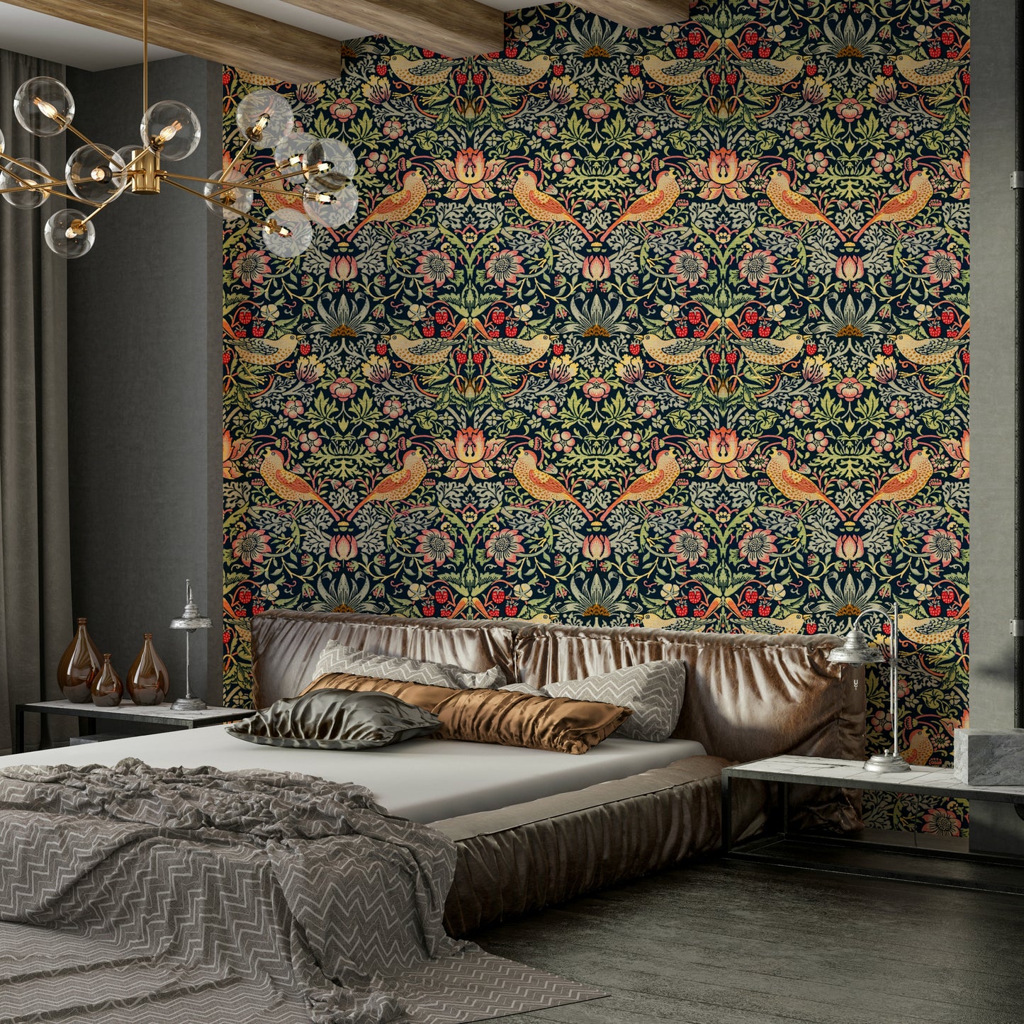 The room's lighting highlights the classic feel of the pattern.

