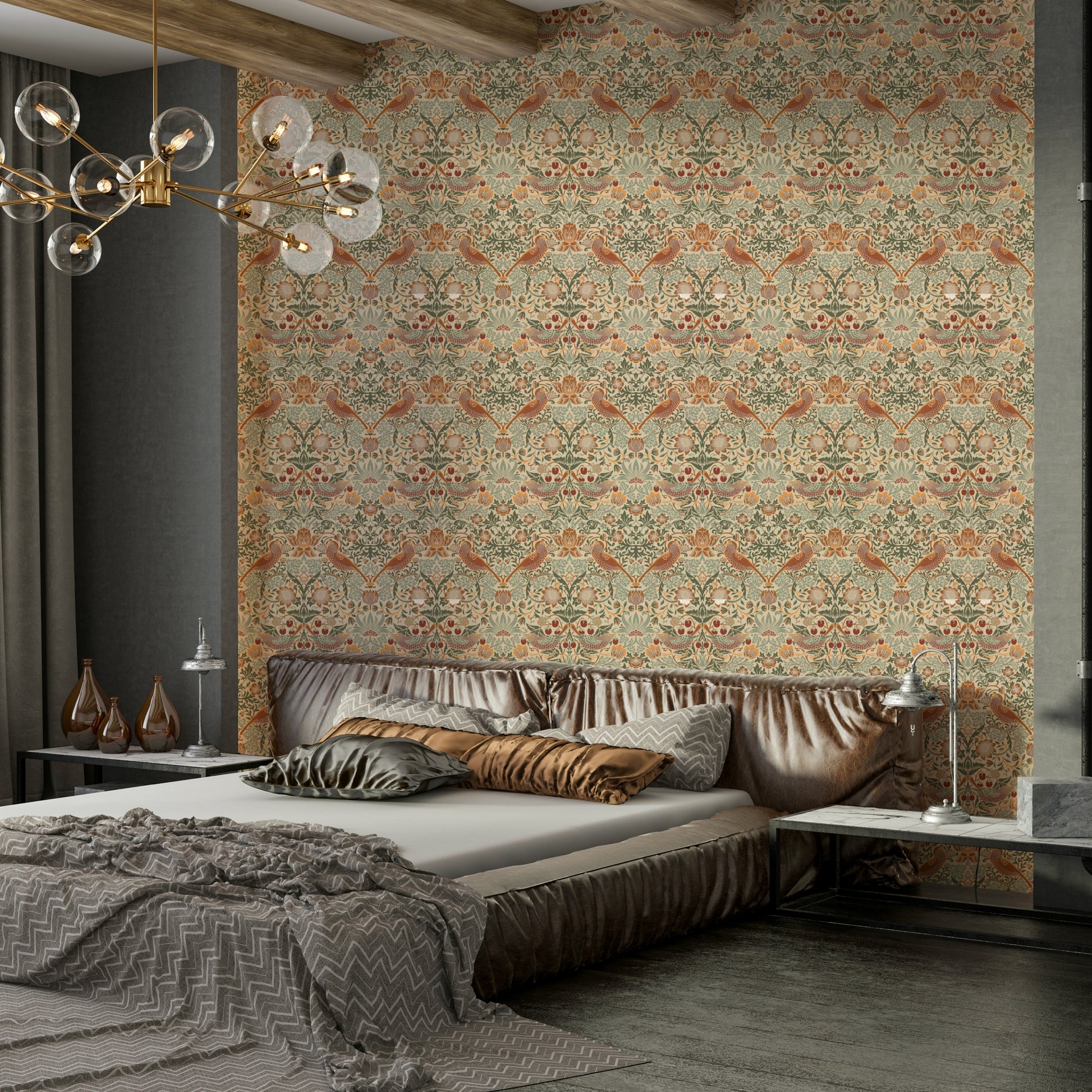 The room's lighting highlights the classic feel of the pattern.

