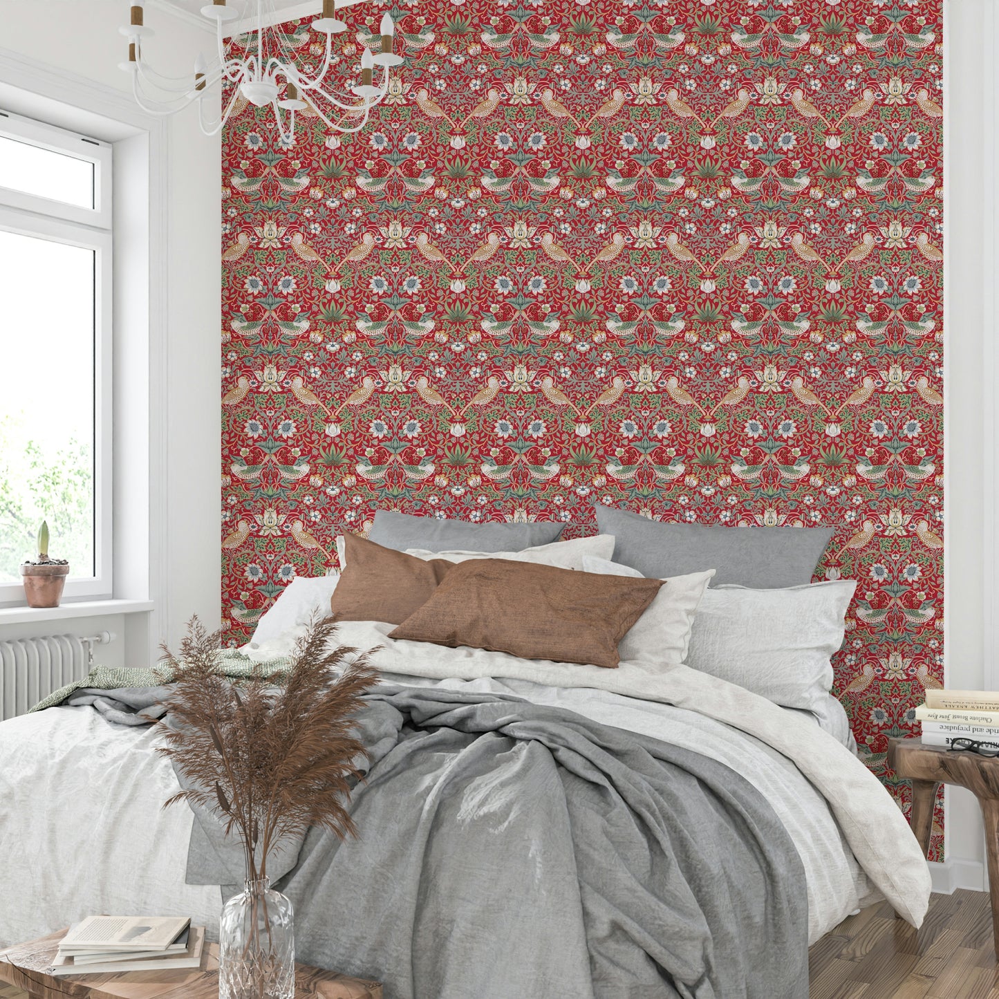 The wallpaper is installed in a formal, elegant living room.

