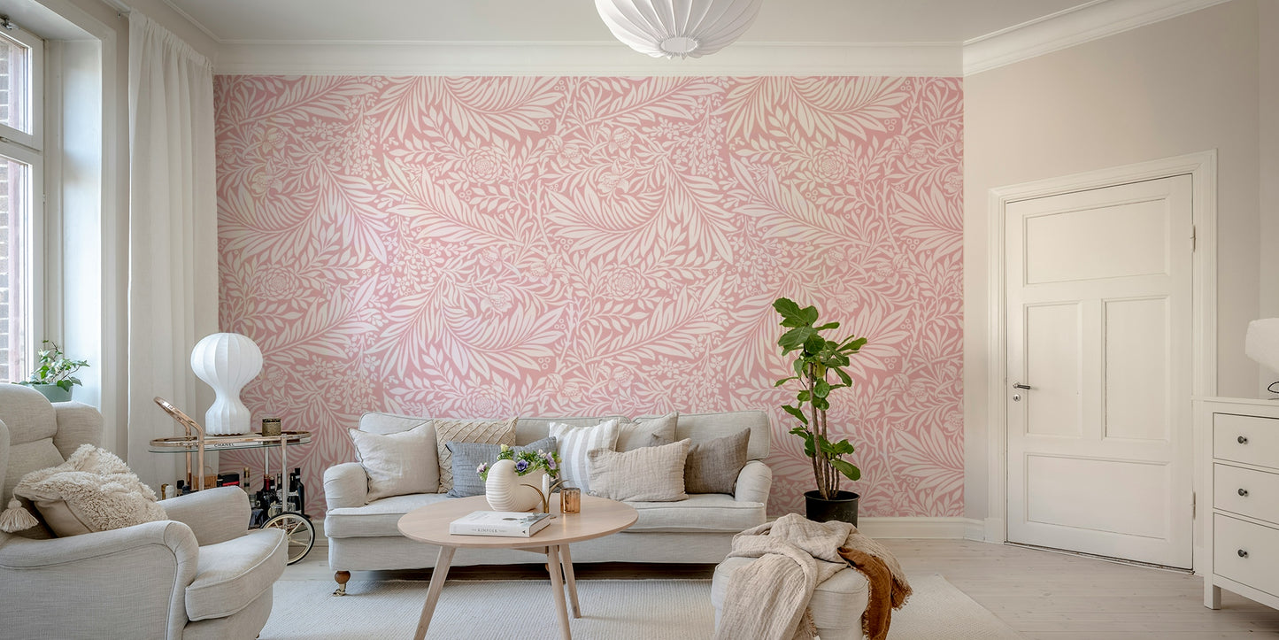 The wallpaper is installed in a formal, elegant living room.

