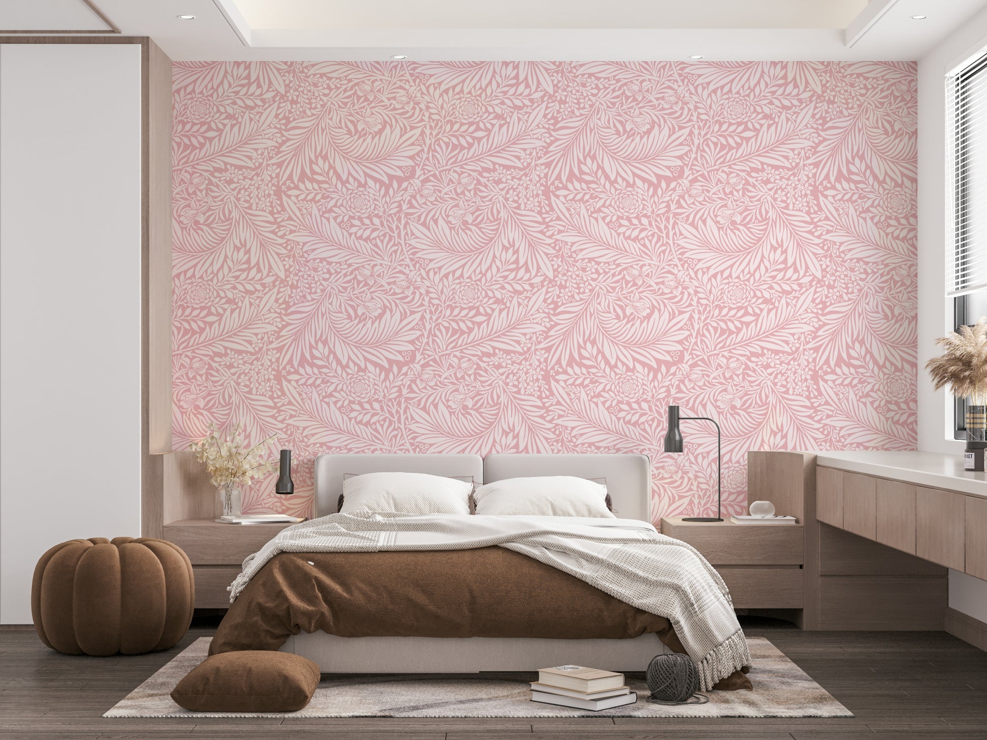 The image shows a repeating design with larkspur flowers and leaves.

