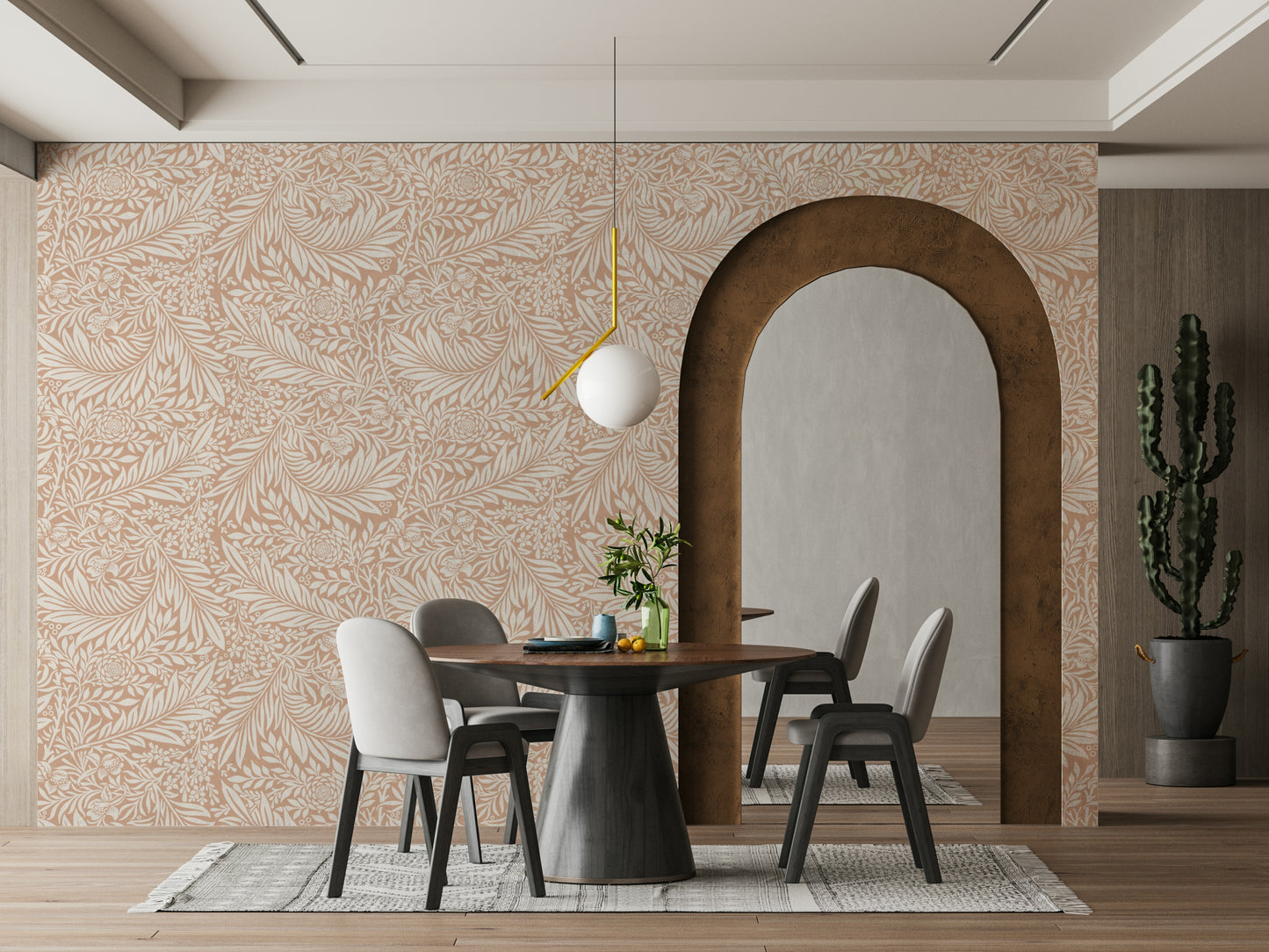 The image shows a repeating design with larkspur flowers and leaves.

