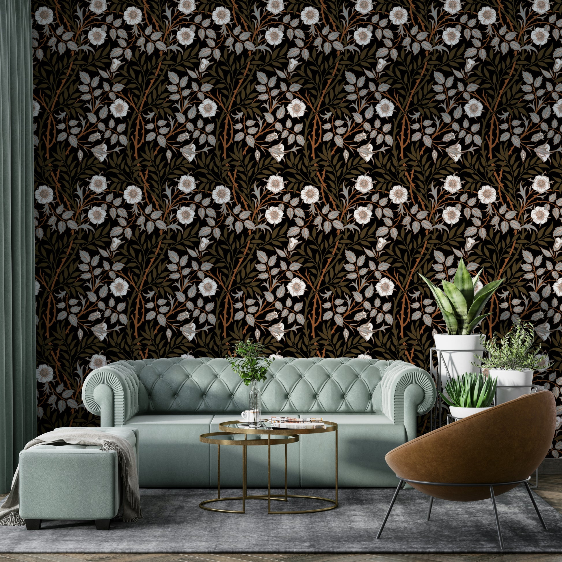 The colors are a soft, elegant dark brown.

