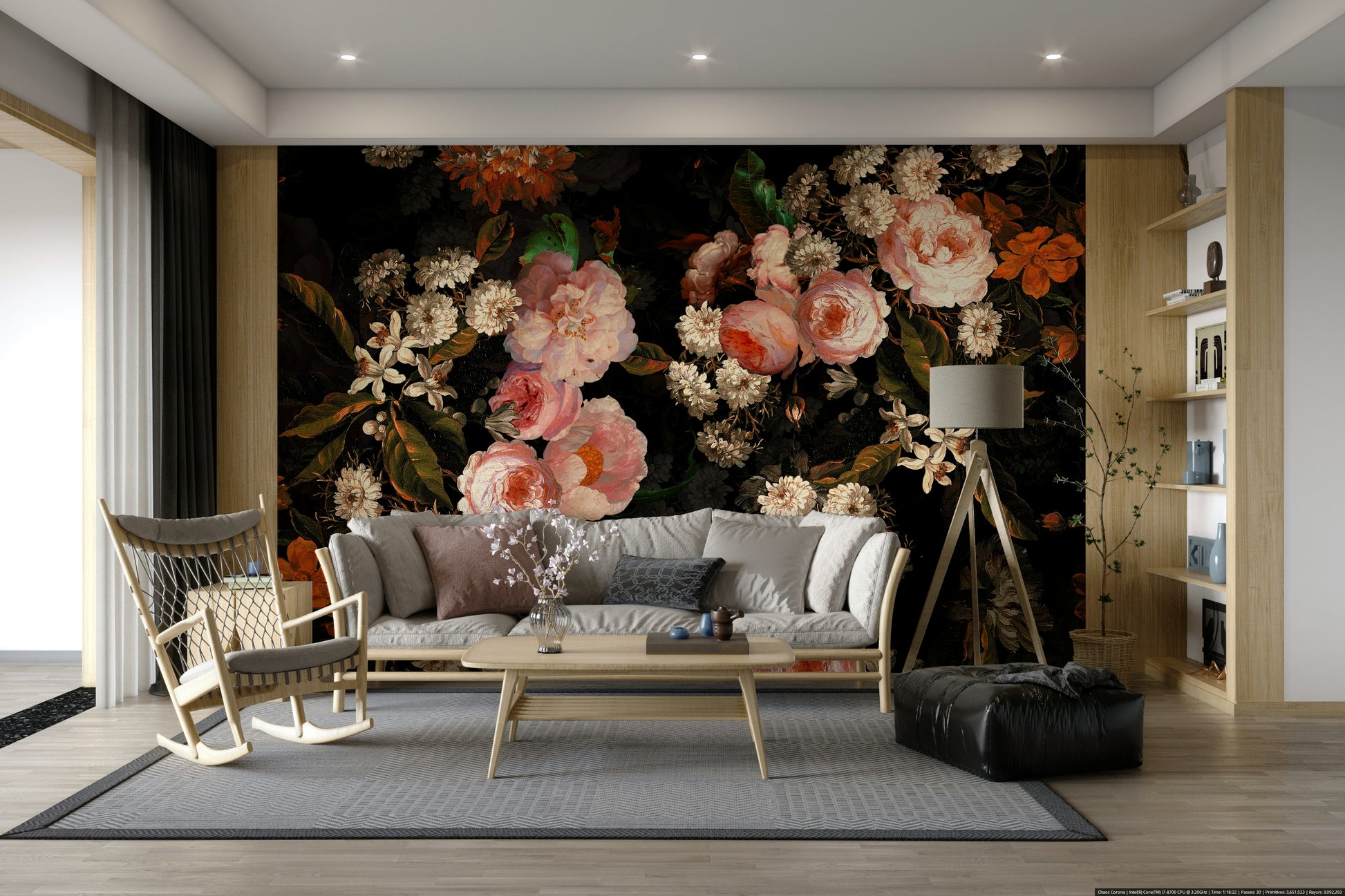 The flowers are in shades of white, red, and blue.

