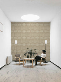 The mural extends across the entire wall, creating a clean backdrop.

