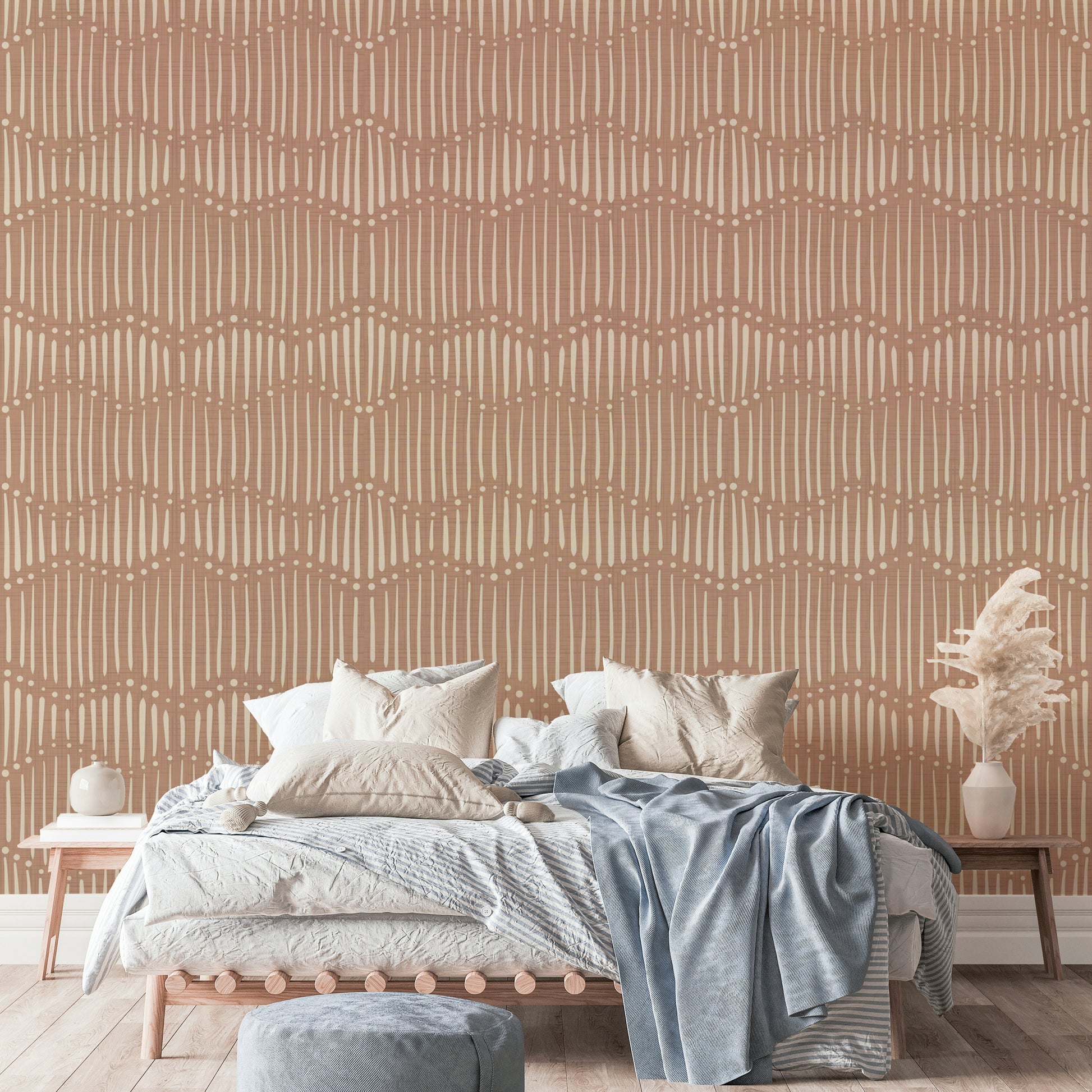 The colors are soft and serene, with warm, earthy tones.

