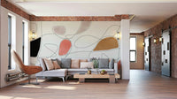 An energetic wall mural with an abstract design.

