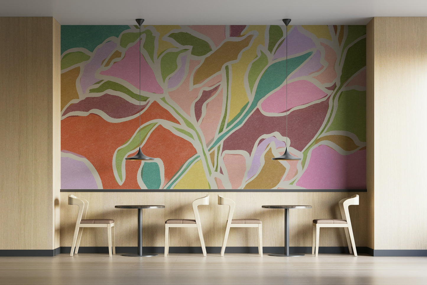 The design features various flowers, leaves, and plants.

