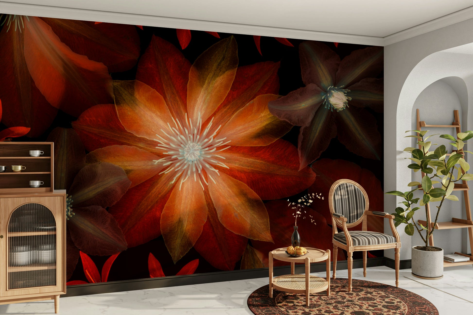 The flowers are large and have detailed, translucent petals.

