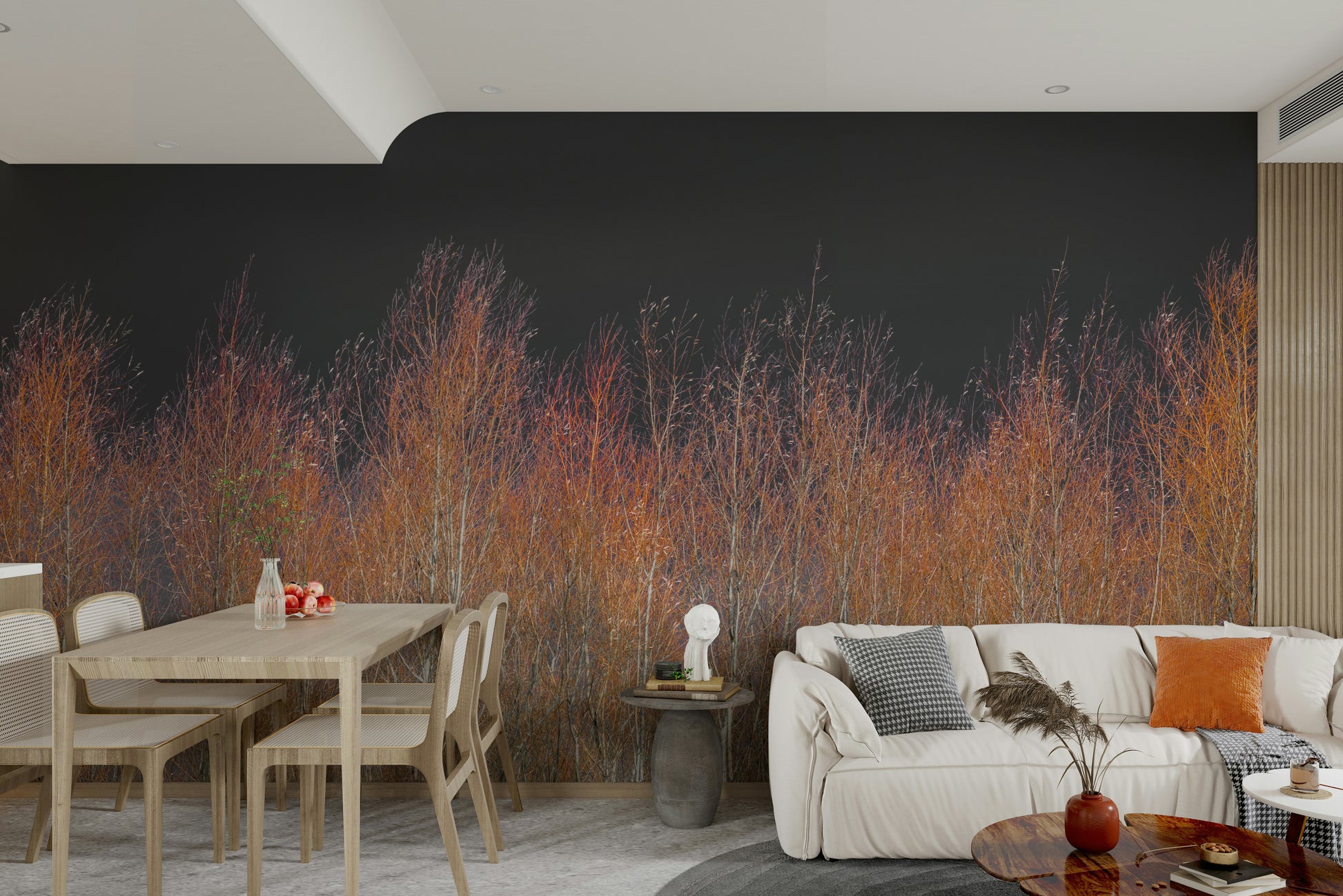 The colors are a mix of soft ambers, oranges, and deep greens.

