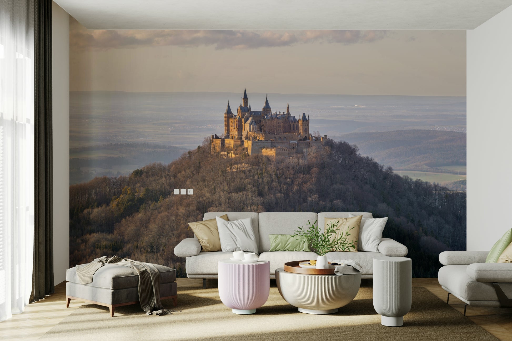 The buildings are made of stone and have a classic architectural style.

