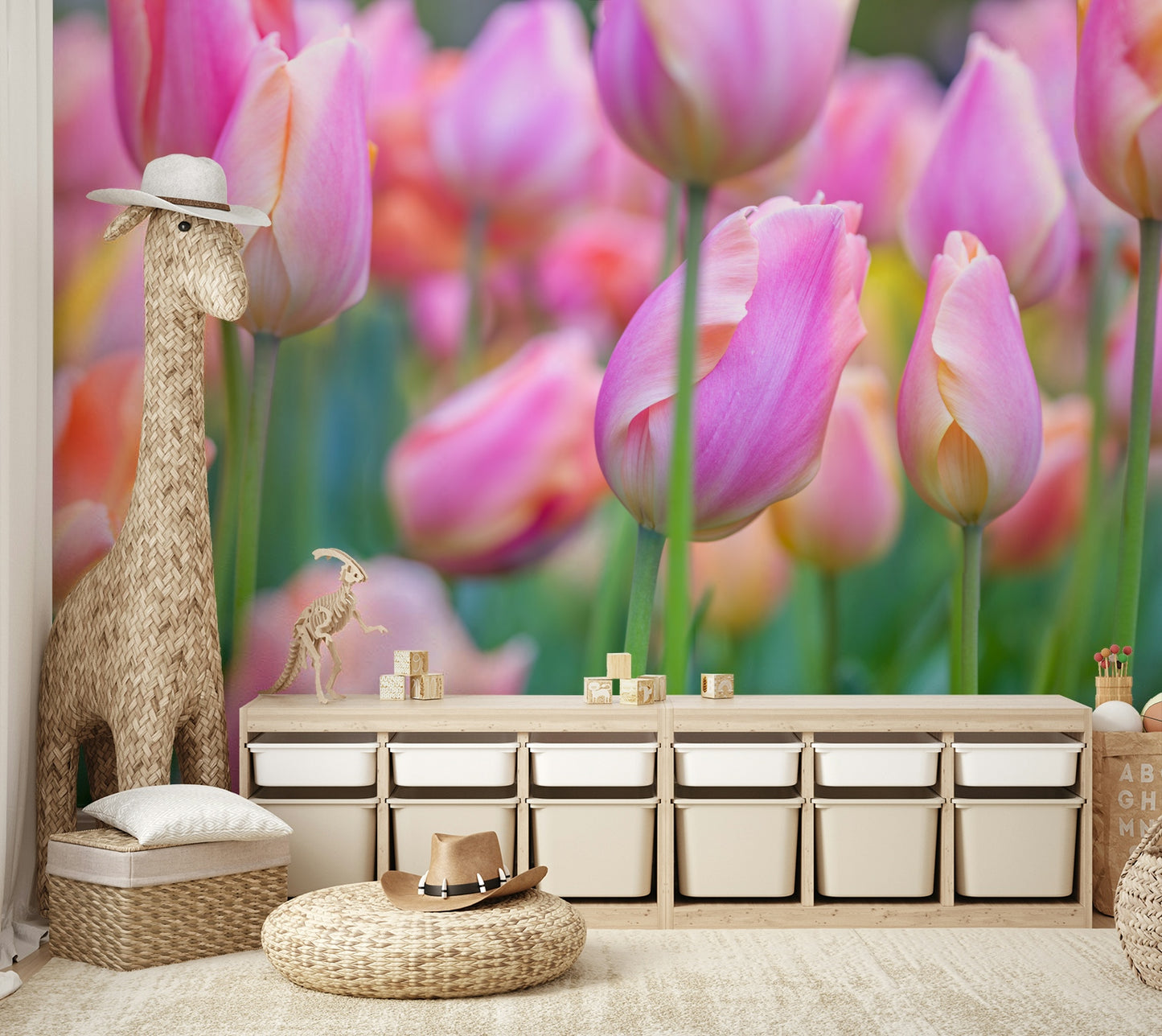 The flowers are in shades of pink, from light to dark.

