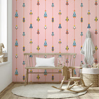 The room's lighting highlights the playful feel of the pattern.

