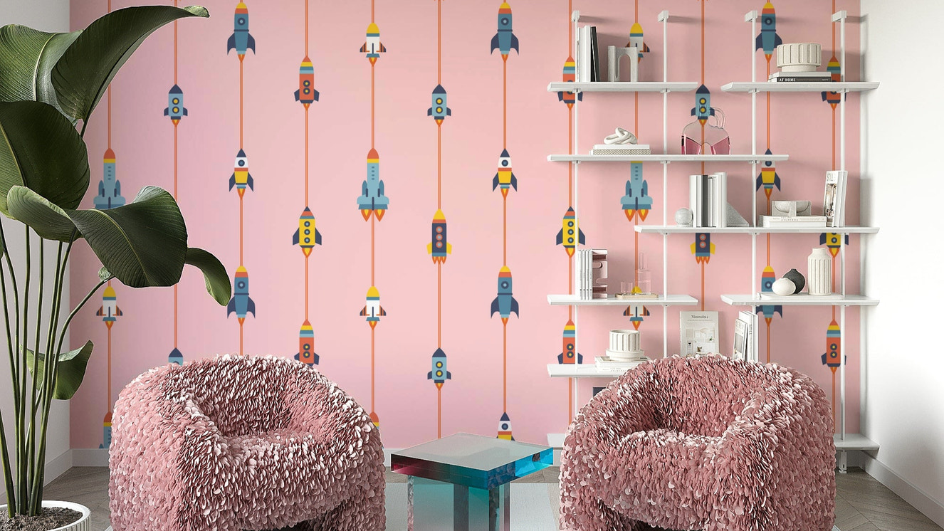 A wallpaper featuring a graphic, artistic space pattern.

