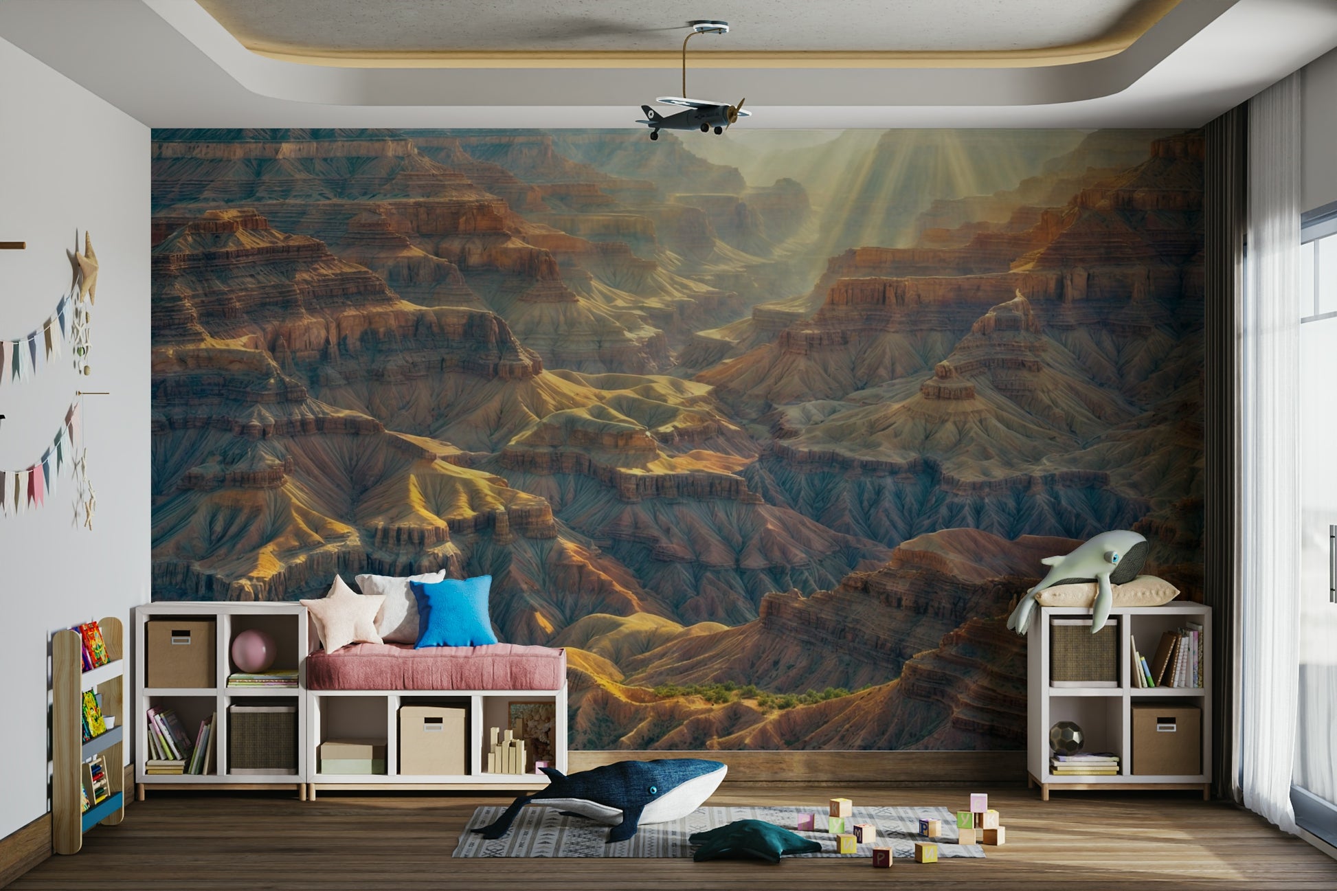 The rock formations show distinct, horizontal layers.

