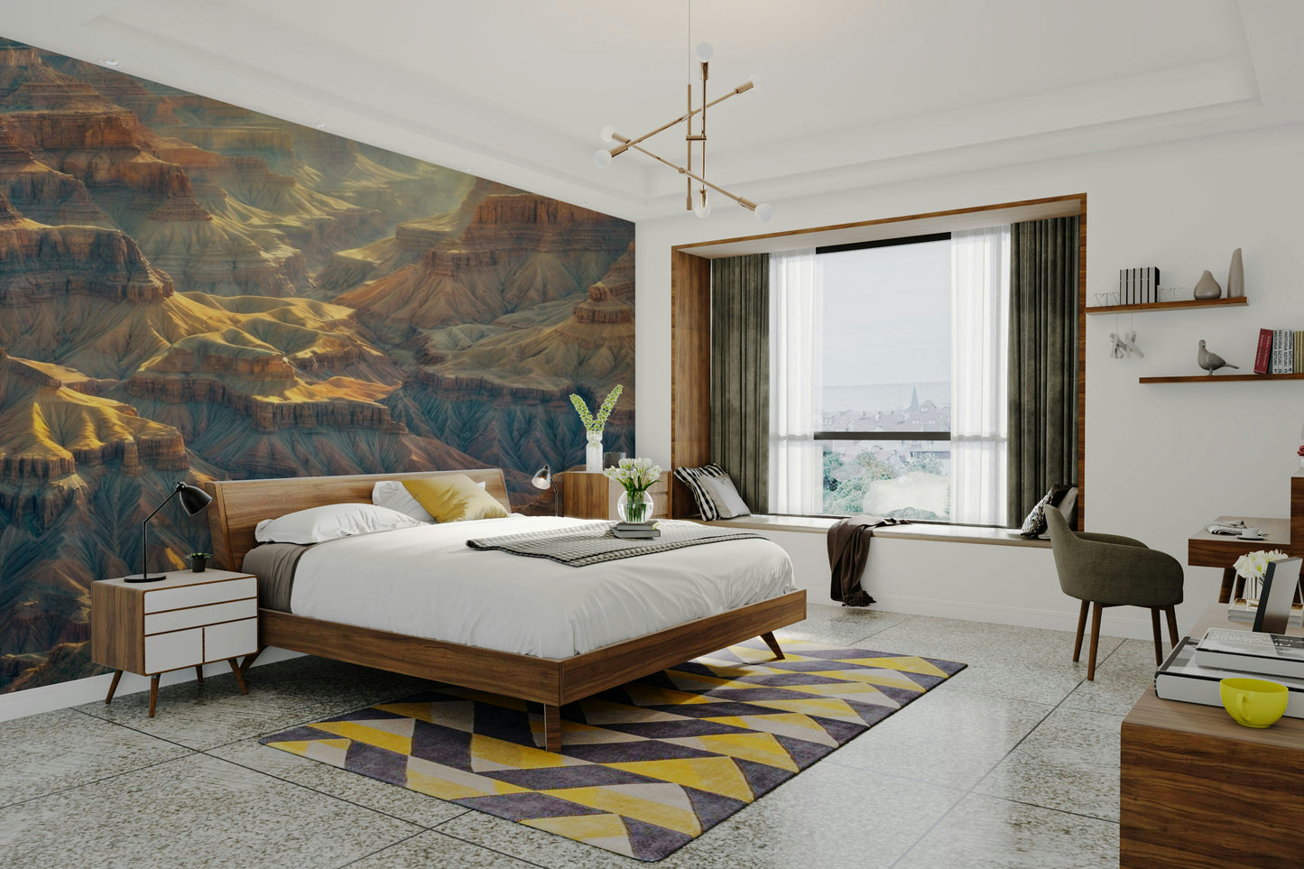 The light creates a play of light and shadow on the canyon walls.

