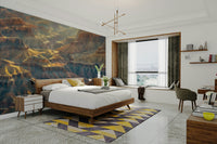 The light creates a play of light and shadow on the canyon walls.

