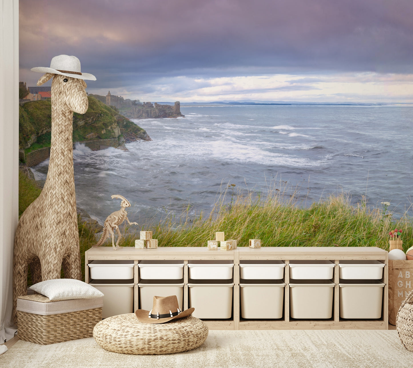 The ruins of a historic building are visible on the cliff.

